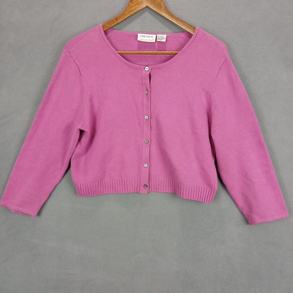 Preview Collection Cardigan Sweater Womens‎ XL Magenta Chunky Knit Round Neck